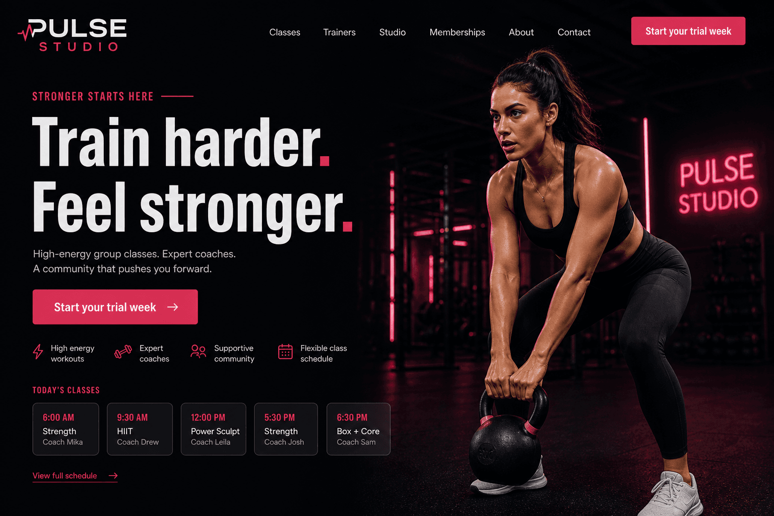 Fitness studio website concept preview